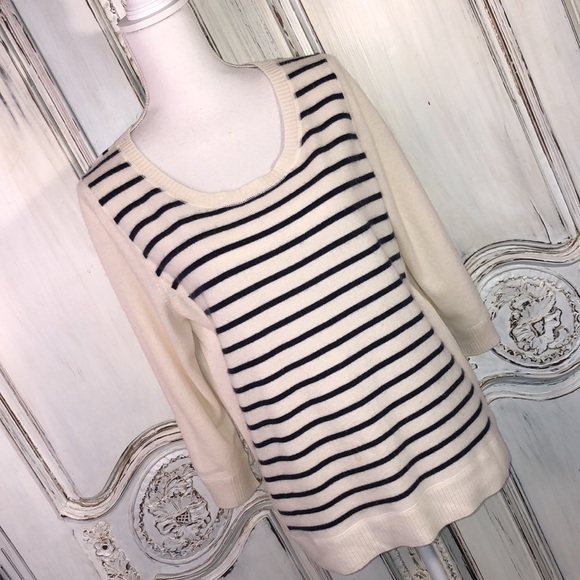 PURE Collection 100% Cashmere Fisherman’s Stripe Mid Sleeve Pullover Sweater - Picture 2 of 11